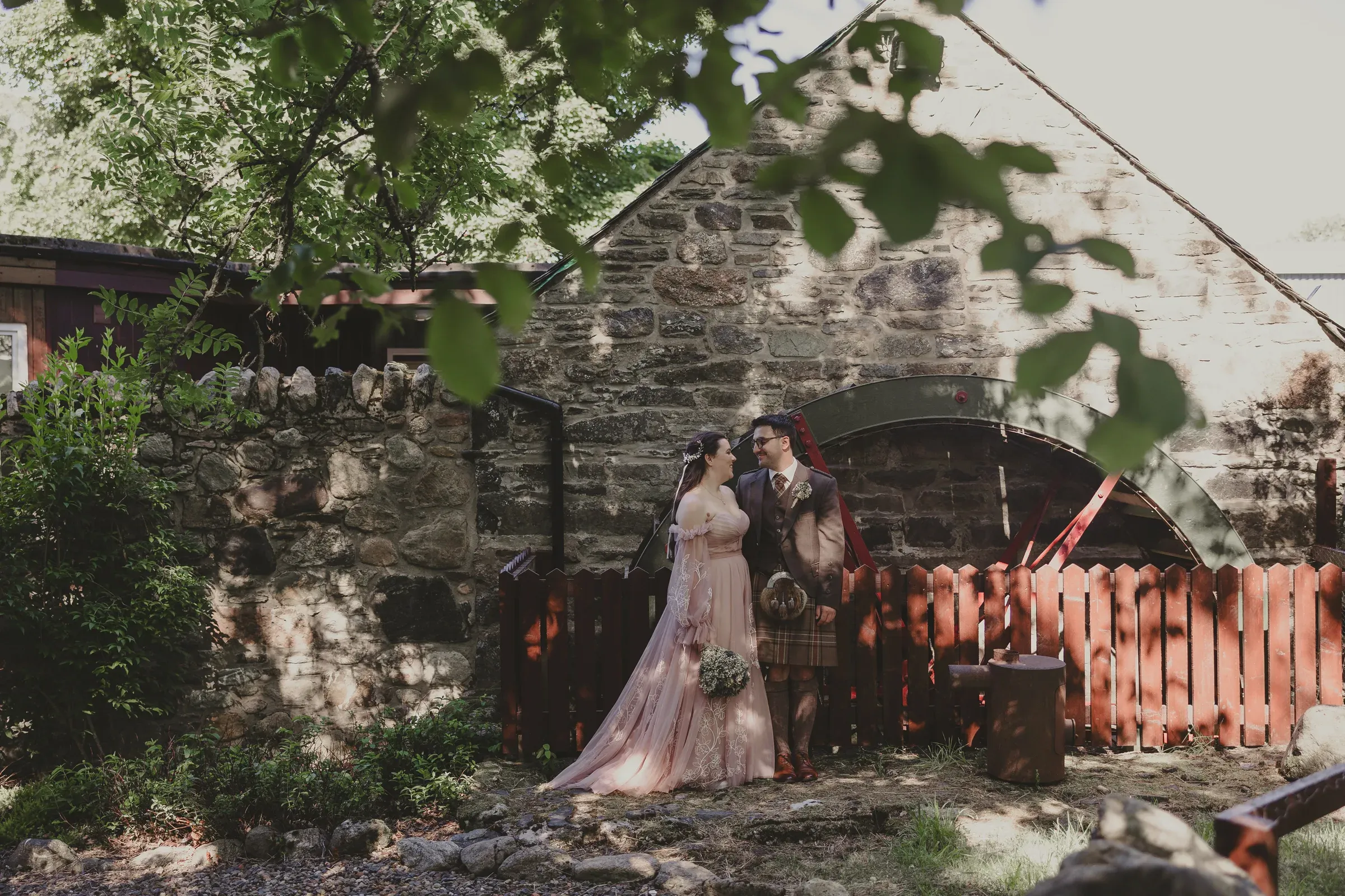 Blair and Beth share a happy moment together outside the Old Mill Lodge at Glenclova.